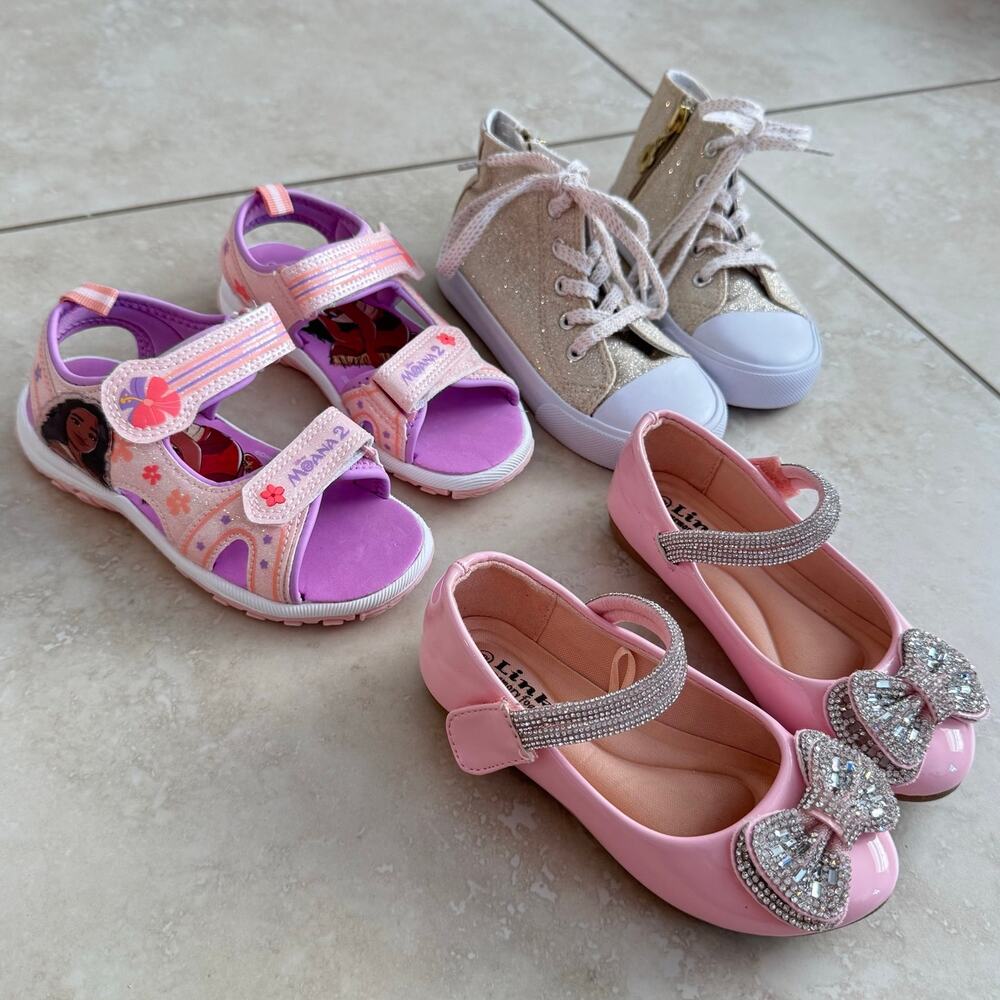 Girls Shoe Bundle Size 9 Moana Sandals Glitter Sneakers Rhinestone Flats Lot